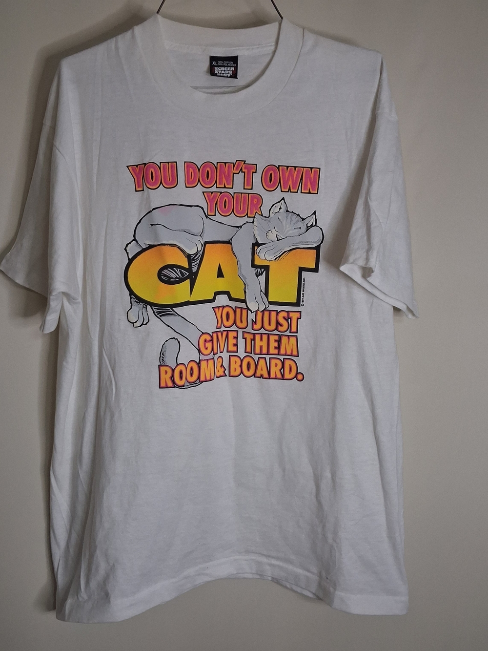 Vintage 1990's Cat Graphic Tee. You Don't Own Your Cat Design. Women's Size XL.